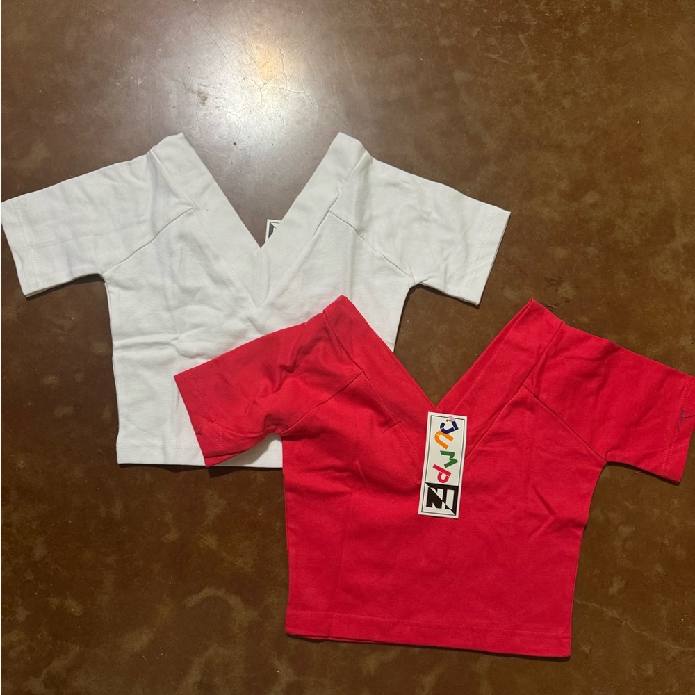 NWT Pink and White V-Neck Crop Tops